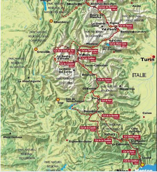 mappa route des grandes alpes