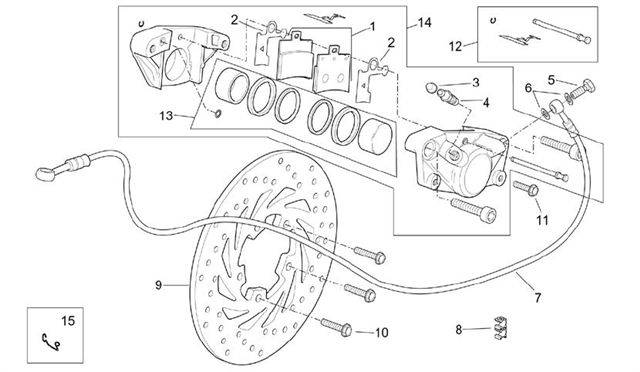 schema esploso freno posteriore scarabeo rotax 125 150 200